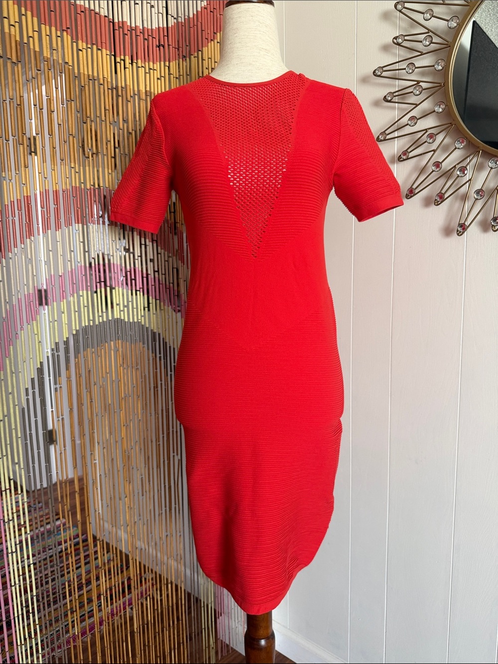 Theory Red Short-Sleeve Midi Knit Dress